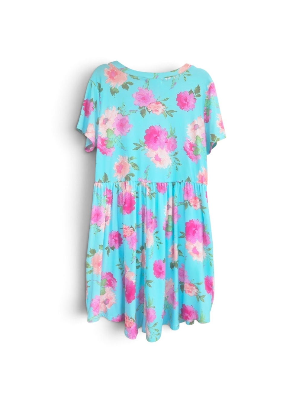 Haptics Turquoise Buttersoft Floral Babydoll Dress Size Medium - Picture 2 of 5